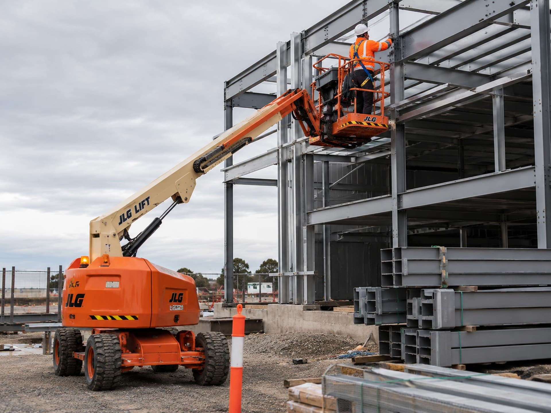Construction Labourer with Boom Lift
